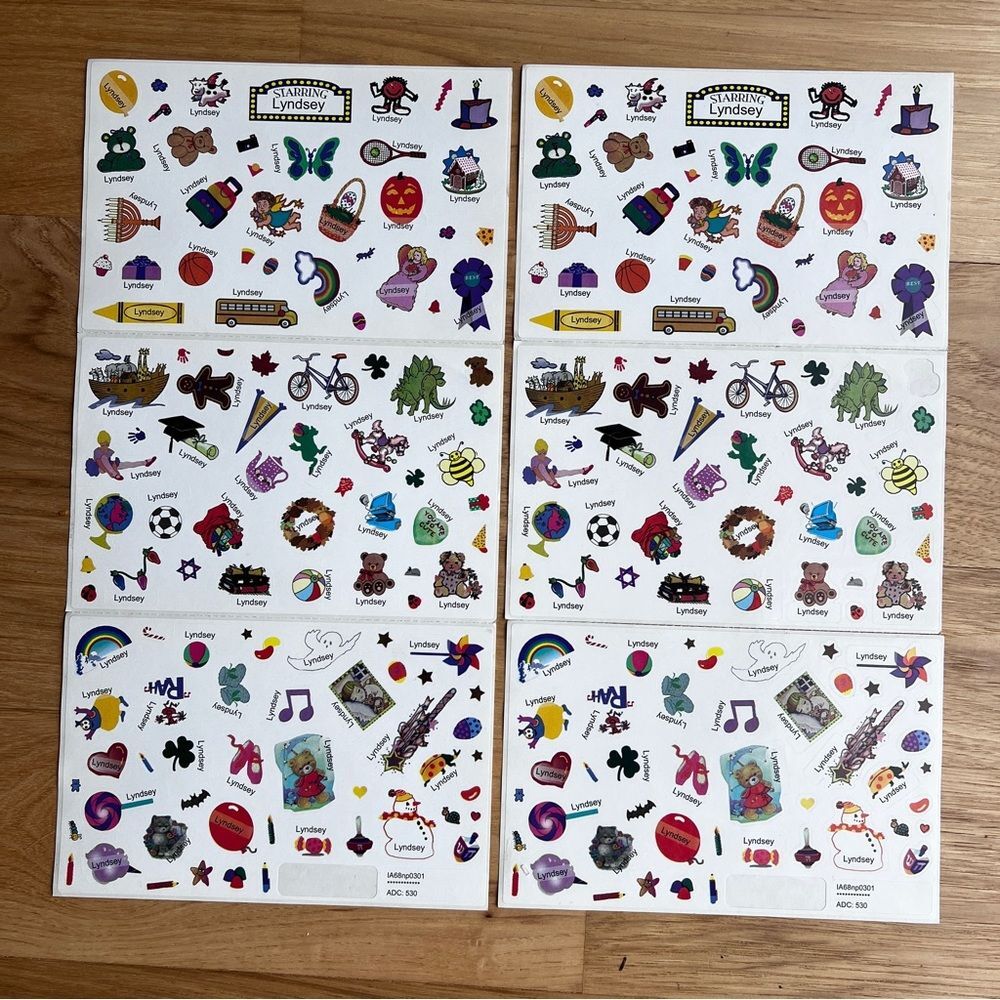 Lyndsey Stickers Two Sets Of Three Sheets, Each Sheet 7" x 4-1/2"
